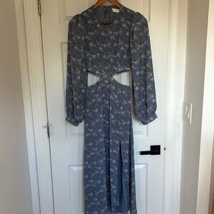 Astr Blue Floral Cutout Dress